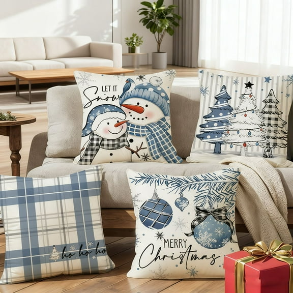 Xuniizn Christmas Pillow Covers 18x18 inch Xmas Decorations Soft Plush Faux Fur Wool Christmas Throw Pillow Cases Winter Holiday Decor for Sofa Living Room, Blue