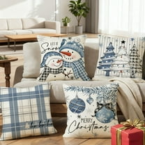 Xuniizn Christmas Pillow Covers 18x18 inch Xmas Decorations Soft Plush Faux Fur Wool Christmas Throw Pillow Cases Winter Holiday Decor for Sofa Living Room, Blue