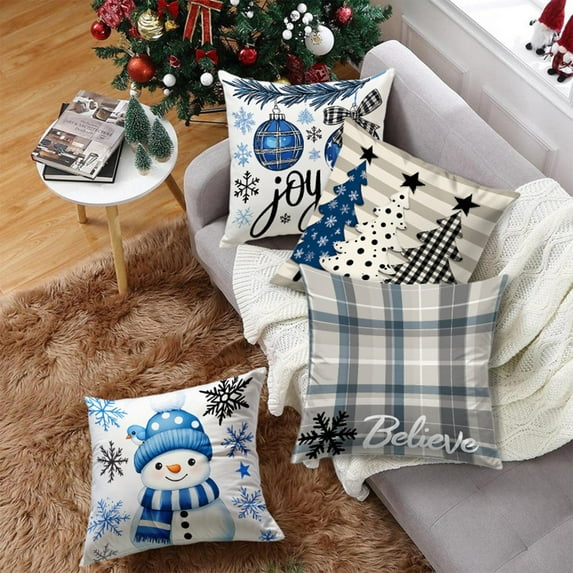 Xuniizn Christmas Pillow Covers 18x18 inch Xmas Decorations Soft Plush Faux Fur Wool Christmas Throw Pillow Cases Winter Holiday Decor for Sofa Living Room