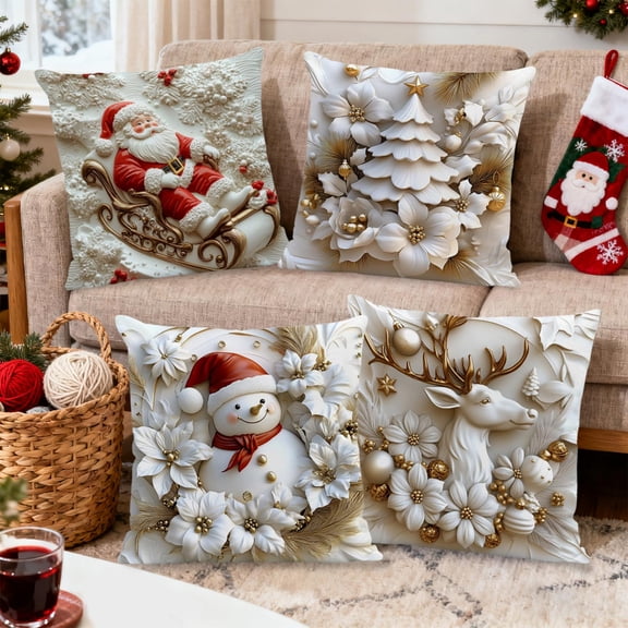 Xuniizn Christmas Pillow Covers 18x18 inch Xmas Decorations Soft Plush Faux Fur Wool Christmas Throw Pillow Cases Winter Holiday Decor for Sofa Living Room