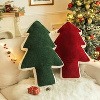 Xuniizn Christmas Pillows, Flock Christmas Throw Pillow for Couch, 28x20x5" Plush Christmas Tree Pillow for Living Room Sofa, Festive Couch Cushion, Christmas Decorations for Home, Red