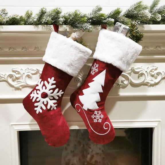 Xuniizn Christmas Stockings Bulk, Assorted Festive Xmas Stockings for Fireplace Mantel Decor, Traditional Holiday Ornaments, Christmas Decorations for Home, Cloth, White