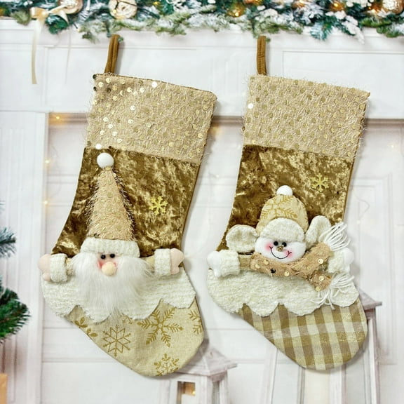 Xuniizn Christmas Stockings Bulk, Assorted Festive Xmas Stockings for Fireplace Mantel Decor, Traditional Holiday Ornaments, Christmas Decorations for Home, Non-woven Fabric, Gold