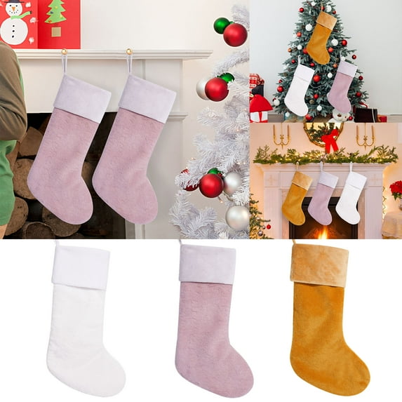 Xuniizn Christmas Stockings Bulk, Assorted Festive Xmas Stockings for Fireplace Mantel Decor, Traditional Holiday Ornaments, Christmas Decorations for Home, Polyester, White