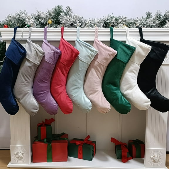 Xuniizn Christmas Stockings Bulk, Assorted Festive Xmas Stockings for Fireplace Mantel Decor, Traditional Holiday Ornaments, Christmas Decorations for Home, Polyester, Green