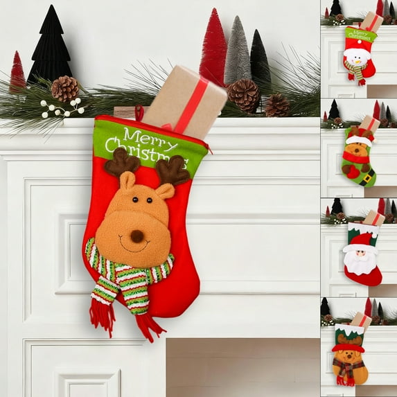 Xuniizn Christmas Stockings Bulk, Assorted Festive Xmas Stockings for Fireplace Mantel Decor, Traditional Holiday Ornaments, Christmas Decorations for Home, Polyester