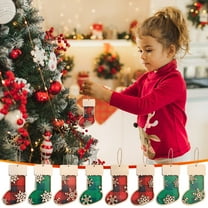 Xuniizn Christmas Stockings Bulk, Assorted Festive Xmas Stockings for Fireplace Mantel Decor, Traditional Holiday Ornaments, Christmas Decorations for Home, Wood