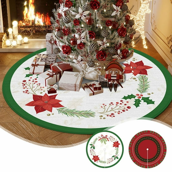 Xuniizn Christmas Tree Skirt 24" Red Plush Small Xmas Tree Skirt Christmas Decorations Indoor Faux Fur Christmas Tree Ornaments Xmas Decorations for Merry Christmas Party, Snowflake