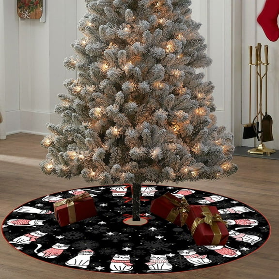 Xuniizn Christmas Tree Skirt Black Polyester Tree Skirts for Xmas Decor, Party Festive Merry Christmas Decorations for Home