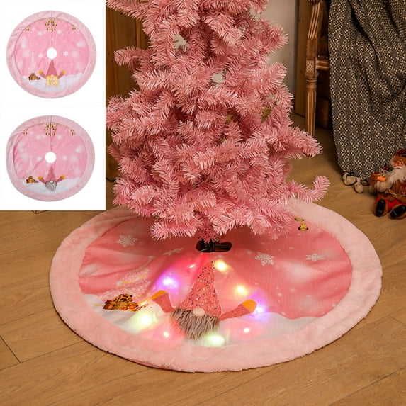 Xuniizn Christmas Tree Skirt Pink Polyester Tree Skirts for Xmas Decor, Party Festive Merry Christmas Decorations for Home