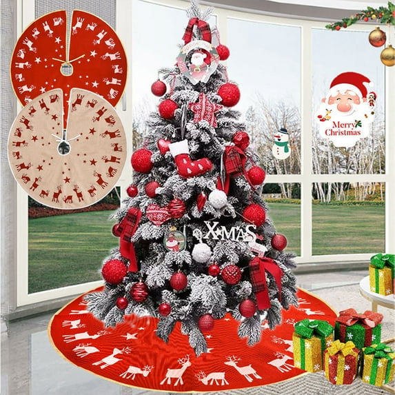 Xuniizn Christmas Tree Skirt Red Non-woven Fabric Tree Skirts for Xmas Decor, Party Festive Merry Christmas Decorations for Home