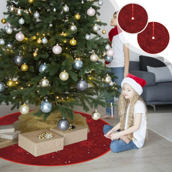 Xuniizn Christmas Tree Skirt Red Short Plush Tree Skirts for Xmas Decor, Party Festive Merry Christmas Decorations for Home, 35"
