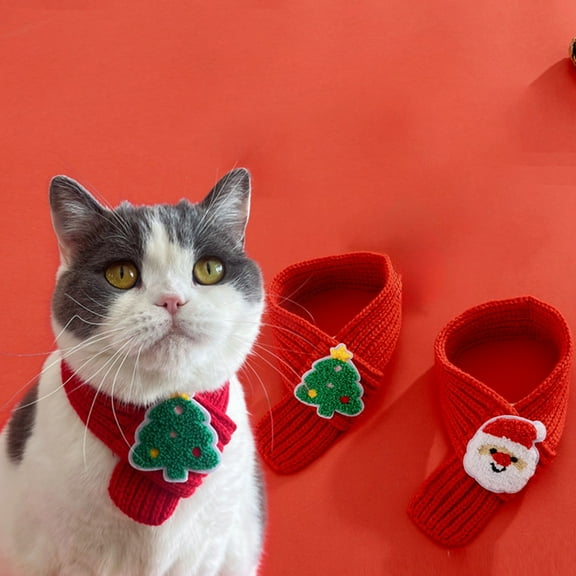 Xuniizn Dog Christmas Outfit, Christmas Dog Collar with Bow, Adjustable Cotton Red Plaid Bowtie Dog Christmas Collars for Small Medium Large Dogs Pets