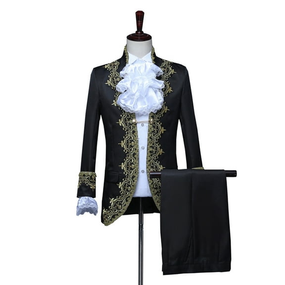 Xuniizn Double Breasted Suit Men, Gothic Gold Embroidery European Style Dinner Party Performance Stage Costumes, Soft Elegant Delicate Uniforms