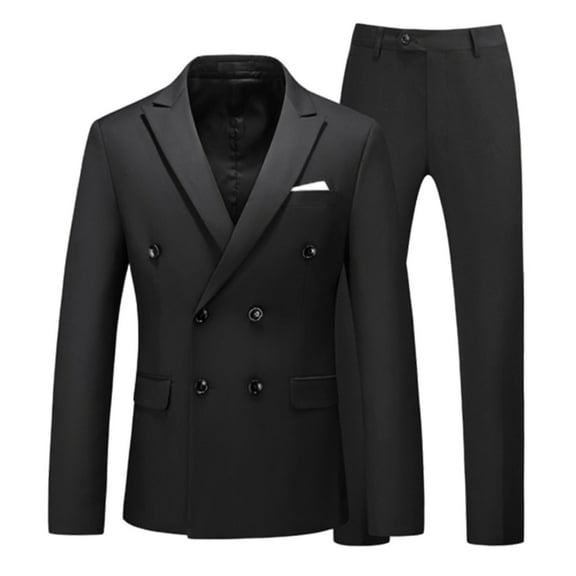 Xuniizn Double Breasted Suit Men, Solid Color Plus Size Business Formal Suits with Pockets, Elegant Delicate Wedding Tuxedo Suits
