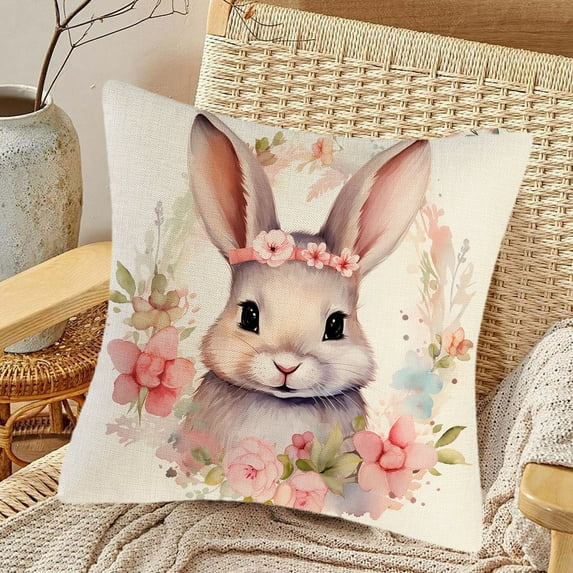 Xuniizn Easter Pillow Covers 18x18" Cute Easter Bunny Printing Linen Throw Pillow Covers for Bedroom Living Room Couch Sofa Decor, Easter Decorations