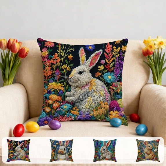 Xuniizn Easter Pillow Covers 18x18" - Imitation Embroidery Cute Easter Bunny Printing Pillow Covers for Bedroom Living Room Couch Sofa Party Decor, Easter Decorations