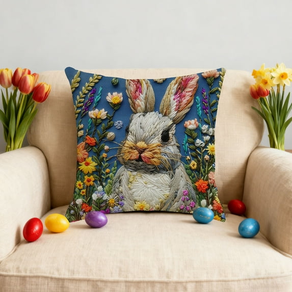 Xuniizn Easter Pillow Covers 18x18" - Imitation Embroidery Cute Easter Bunny Printing Pillow Covers for Bedroom Living Room Couch Sofa Party Decor, Easter Decorations