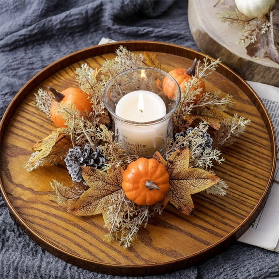 Xuniizn Fall Candle Rings, Fall Decorations for Home, Thanksgiving Decorations Artificial Pumpkin Sunflower Candle Fall Wreaths for Room/Home/Wedding/Party/Halloween/Thanksgiving Table Fall Decor