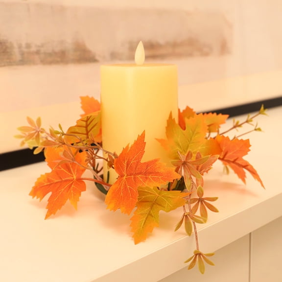 Xuniizn Fall Candle Rings, Mini Artificial Pumpkins Maple Leaves Thanksgiving Day Candle Rings Fall Wreath for Fall Candle, Cup, Vase, Party Tabletop Fall Decor, Fall Decorations for Home