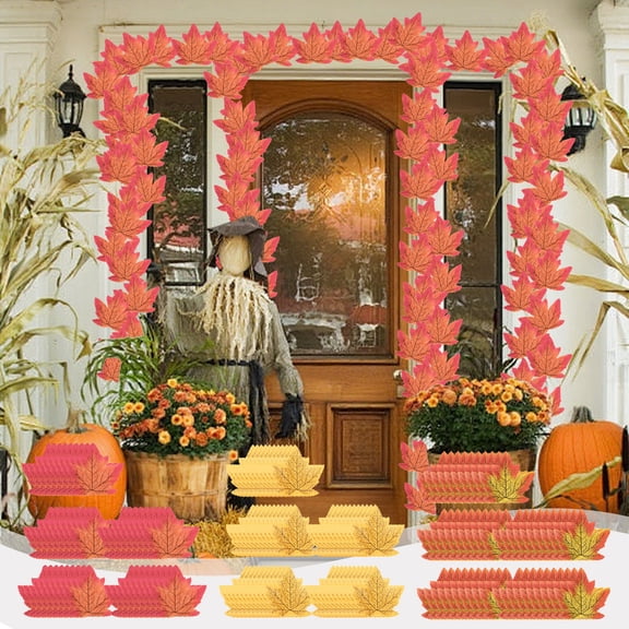 Xuniizn Fall Leaves 50Pcs Artificial Maple Leaves - Realistic Fake Fall Leaves for Outdoor Decor, Thanksgiving, Halloween, and Autumn Wedding Party Fall Decorations for Home, Orange