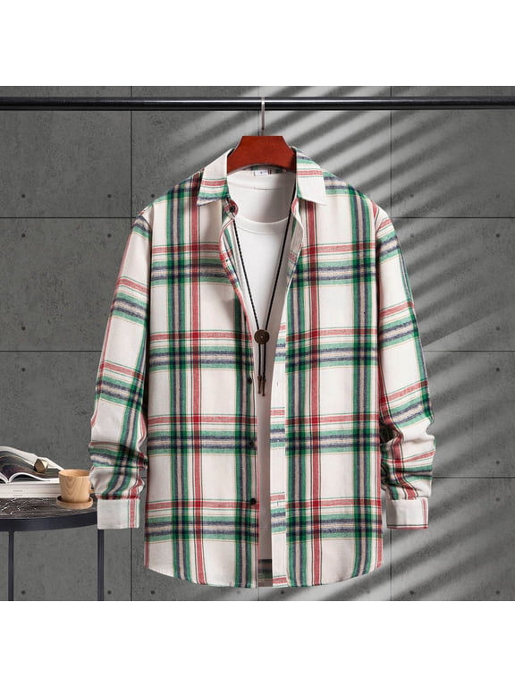 Flannel Plaid Shirt for Men, Lightweight Lapel Button Down Long Sleeve Regular Shirts, Stylish Streetwear Casual Shirt Jackets