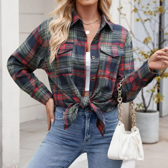 Flannel Shirt Women, Xuniizn Oversized Plaid Button Down Long Sleeve Collared Blouses Tops, Soft Comfortable Trendy Casual Jackets