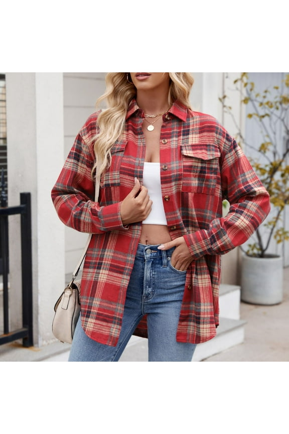 Flannel Shirt Women, Xuniizn Oversized Plaid Button Down Long Sleeve Collared Blouses Tops, Soft Comfortable Trendy Casual Jackets