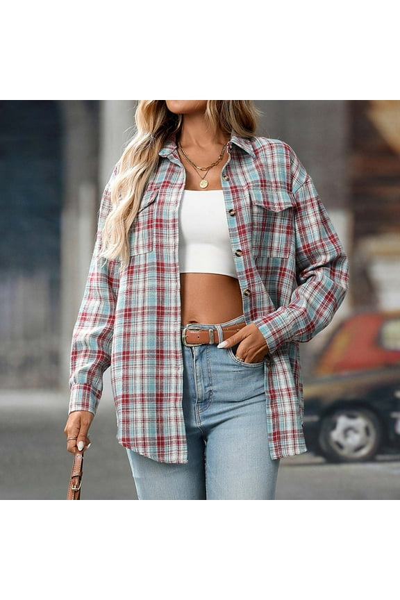 Flannel Shirt Women, Plaid Shirts for Women, Womens Flannel Shirts Long Sleeve, Flannel Jacket Women Collared Business Casual Tops Work Blouses
