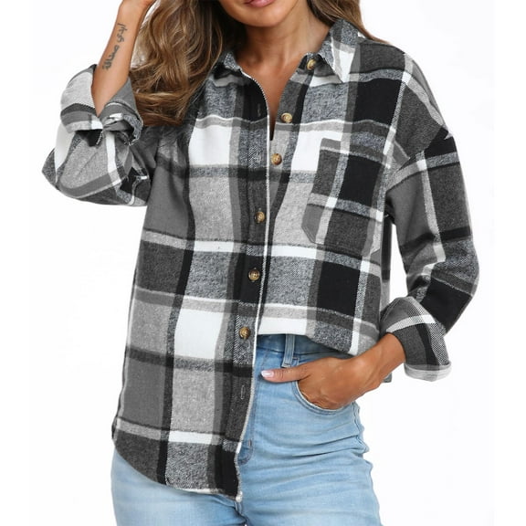 Xuniizn Flannel Shirt Womens Plaid Button Down Long Sleeve Shirts for Women Collared Fall Business Casual Blouses Lightweight Work Tops
