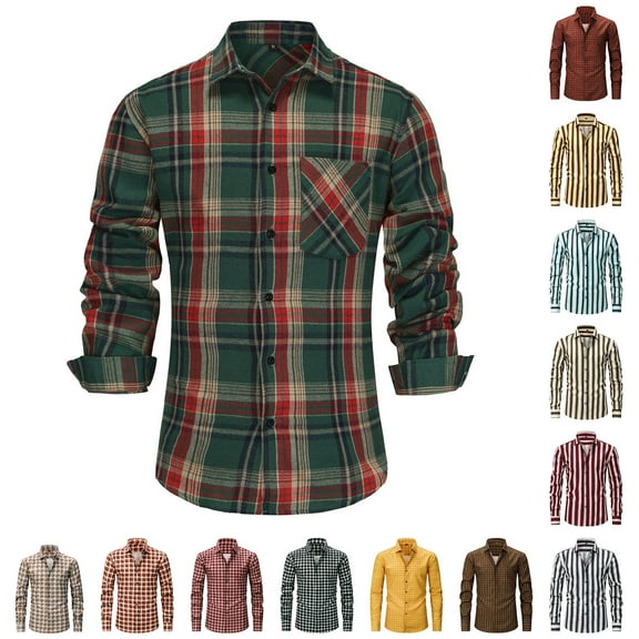 Xuniizn Flannel Shirt for Men, Big & Tall Lapel Long Sleeve Vintage Buttons Down Plaid Shirt, Western Cowboy Pearl Snap Shirts