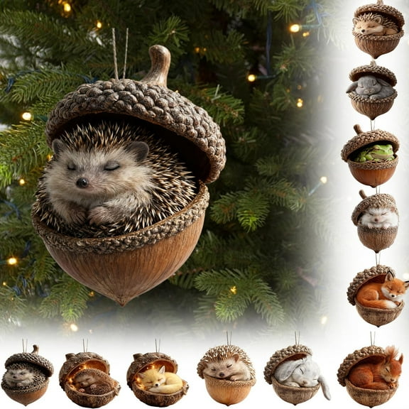 Xuniizn Forest Christmas Ornaments Set - 12 Pack Shatterproof Christmas Ball Ornaments with Sleeping Fox, Owl, Bunny & More for Christmas Tree Decor, Unique Woodland Animal Theme Holiday Decorations