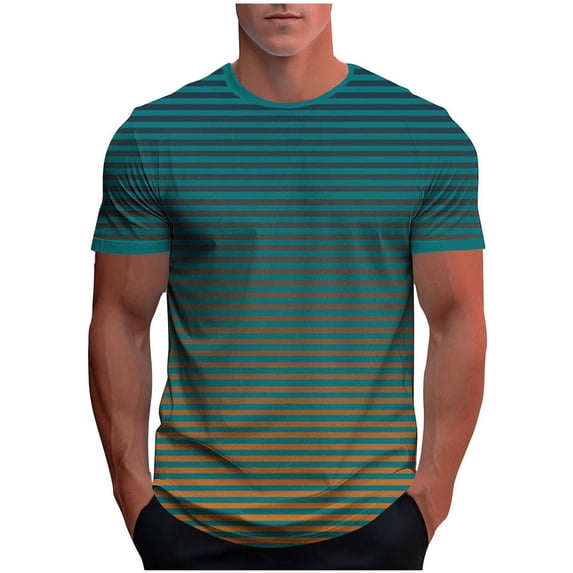 Xuniizn Gradient Striped T Shirt for Men Casual Crewneck Short Sleeve Shirts Stretchy Trendy Summer Athletic Tops, Available in Big & Tall