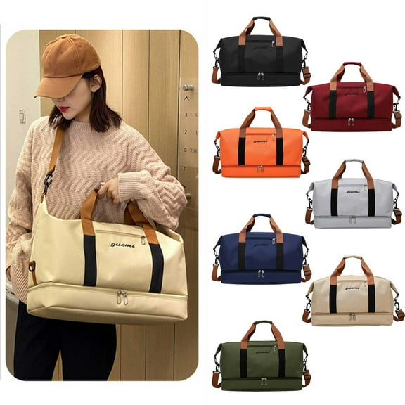 Xuniizn Gym Bag for Men & Women, Duffle Bag with Shoe Compartment, 30-40L Travel Bag & Weekender Overnight Bag, Water-Resistant Duffel Bag & Sports Tote Bag with Laundry Pocket, Oxford Cloth, Black