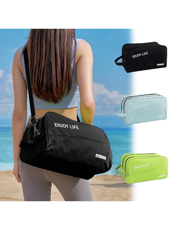Gym Bag for Men & Women, Duffle Bag with Shoe Compartment, 30-40L Travel Bag & Weekender Overnight Bag, Water-Resistant Duffel Bag & Sports Tote Bag with Laundry Pocket, 100%Polyester, Black