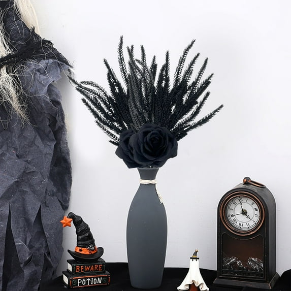 Xuniizn Halloween Flowers - 18" Artificial Pine Flowers Stems Gothic Black Artificial Flowers for Halloween Indoor Tables Centerpiece Party Decor, Halloween Decorations