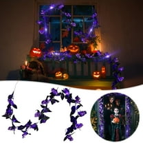 Xuniizn Halloween Garland Room Decorations Purple Rose Vines with Purple LED Artificial Fake Flowers Real Touch Silk Leaf for Home Fireplace Party Living Room Halloween Decor