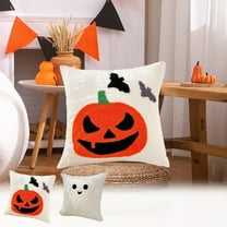 Xuniizn Halloween Pillows Covers 18x18", White Halloween Pillowcase, Embroidered Ghost Home Decor Pillow Covers for Linen Sofa Bed Throw Cushion Pillows Halloween Decorations
