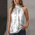 thumbnail image 1 of Xuniizn Halter Tops for Women Satin Stand Collar Sleeveless Pleated Cocktail Party Dressy Tank Top High Neck Slim Trendy Evening Blouses, S-2XL, 1 of 9