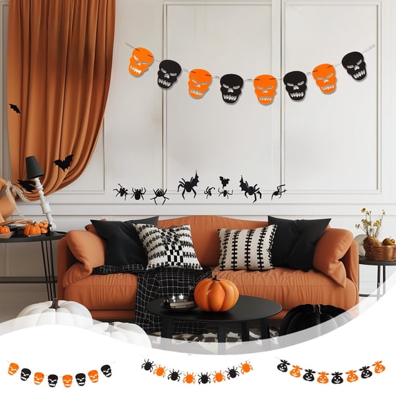 Xuniizn Happy Halloween Banner Indoor 9.84Ft Black and Orange Bunting Halloween Banners for Halloween Party Decorations, Fireplace Wall Halloween Decorations for Home Indoor & Outdoor