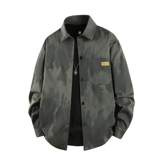 Xuniizn Jackets for Men, Lightweight Print Button Down Lapel Western Shacket Jacket Coat, Long Sleeve Trendy Vintage Soft Cozy Shirts, S-5XL