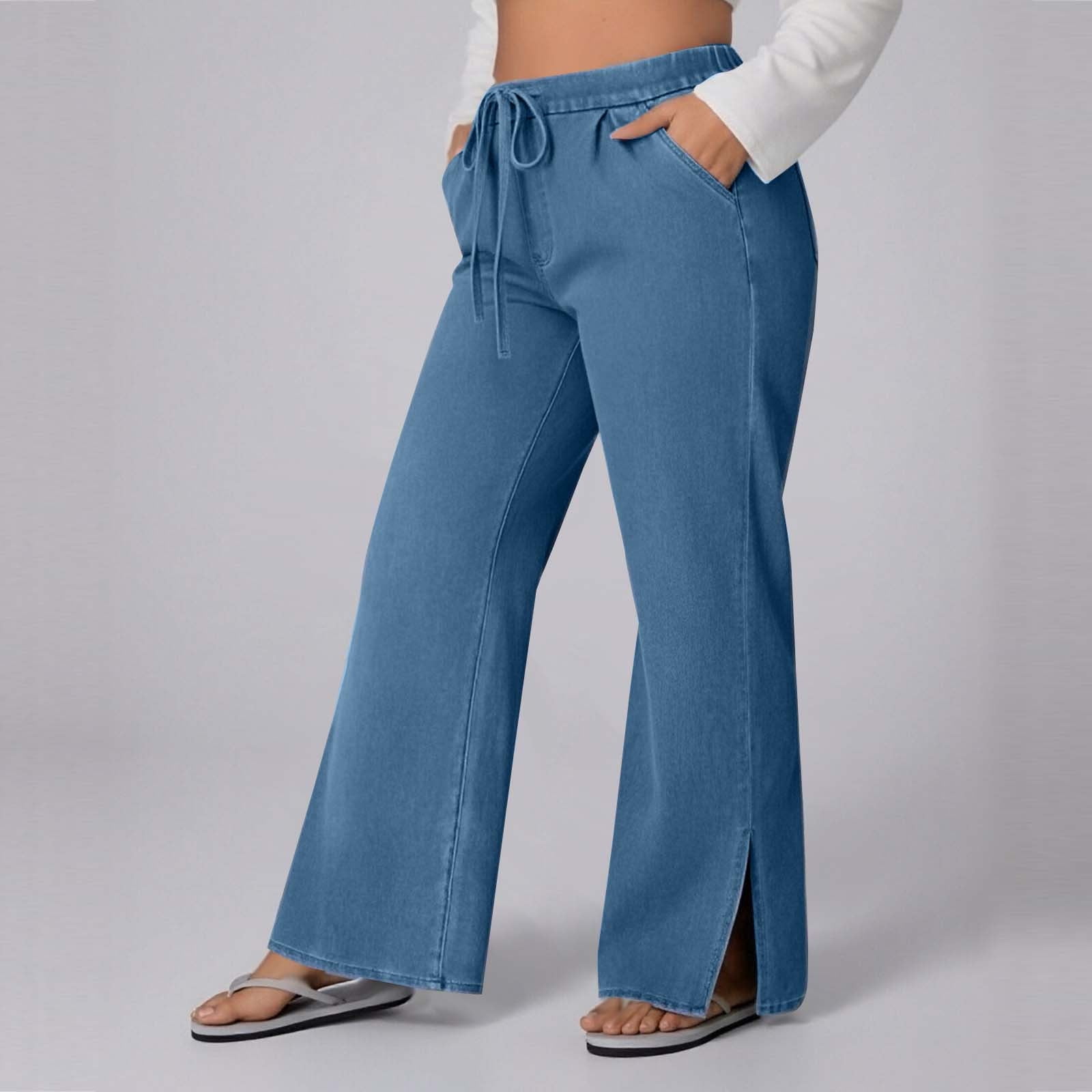 Xuniizn Jeans for Women Plus Size Drawstring Elastic High Waist ...