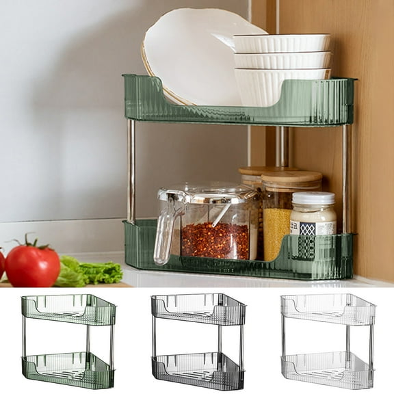 Xuniizn Kitchen Corner Shelves, Kitchen Organization Shelf Rack, 2-Tier Cabinet Corner Rack, Countertop Corner Organizer, Kitchen Shelf Storage Organizer for Plates, Dishes, Cabinet & Pantry, Clear