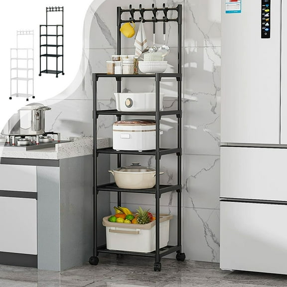 Xuniizn Kitchen Shelves, Cabinet Organizer Shelf, Kitchen Counter Shelves, Kitchen Storage, Spice Rack, Stackable, Expandable, Plastic, Black