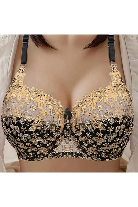 Lace Sexy Bras for Women, Floral Embroidery Plus Size Push Up Underwire Sheer Bra, Super Thin Comfortable Loungewear Bra