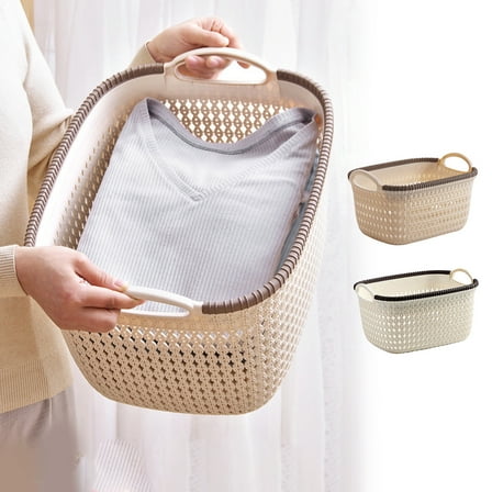 Xuniizn Laundry Basket, Collapsible Laundry Hamper & Large Storage Bin - Foldable Laundry Baskets with Handles, Space-Saving Laundry Hamper for Home, Dorm, Office, Plastic, Beige