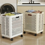 Xuniizn Laundry Hamper, 50L Collapsible Laundry Basket with Wheels,Waterproof Hamper with Handle, Multi Functional Laundry Sorter and Organizer, Tall Baskets for Organizing, Beige