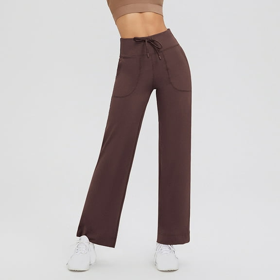 Xuniizn Leggings with Pockets for Women, Elastic Waist Drawstring Straight Leg Solid Color Yoga Pants, Lightweight Stretchy Soft Workout Leggings, X-3X