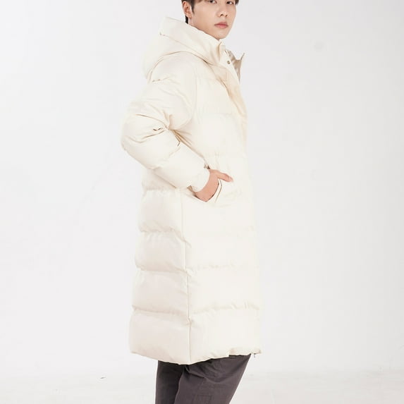 Xuniizn Long Puffer Jacket for Men Women, Waterproof Solid Color Daily Hooded Down Jackets with Pockets, Thick Warm Soft Comfortable Winter Outdoor Casual Trench Coat