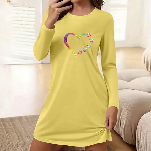 Xuniizn Long Sleeve Dress for Women, Crew Neck Ghost Print Knee Length Halloween Dress, Soft Comfortable Casual Dress